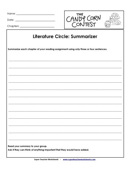 Literature Circles - Literature Circles: Summarizer (Printable PDF Worksheet)
