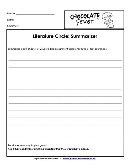 Literature Circles - Literature Circles: Summarizer (Printable PDF Worksheet)