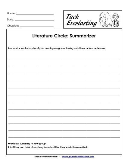 Literature Circles - Literature Circles: Summarizer (Printable PDF Worksheet)