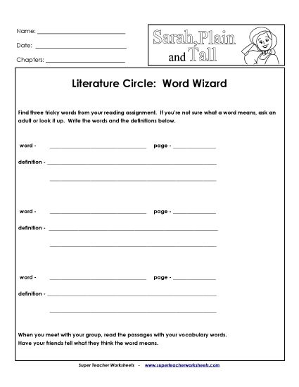 Literature Circles - Literature Circles: Word Wizard (Printable PDF Worksheet)