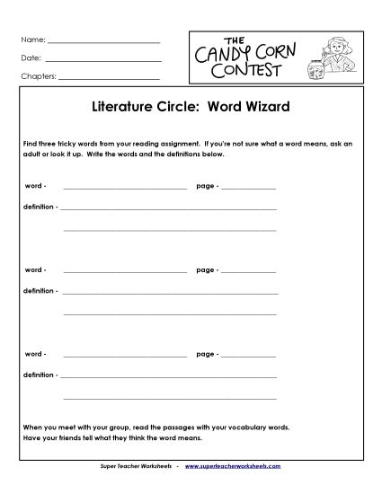 Literature Circles - Literature Circles: Word Wizard (Printable PDF Worksheet)