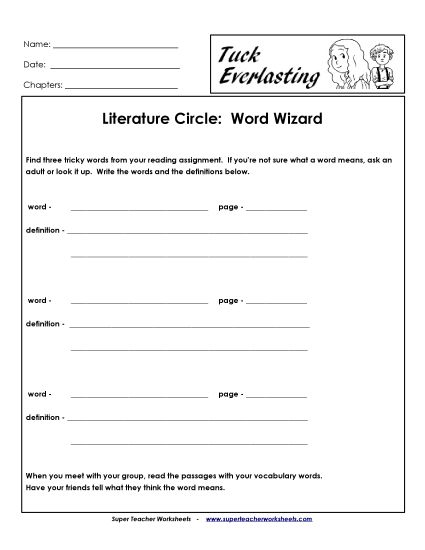 Literature Circles - Literature Circles: Word Wizard (Printable PDF Worksheet)