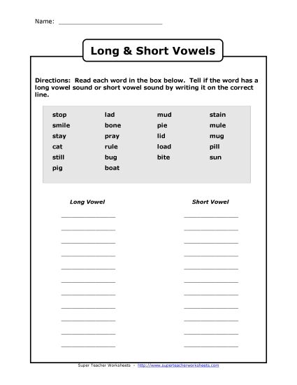 Long and Short Vowel Sort (Printable PDF Worksheet)