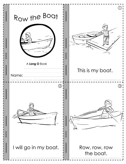 Cut and Glue Activities - Long O Mini-Book Activity : Row, the Boat (Printable PDF Worksheet)