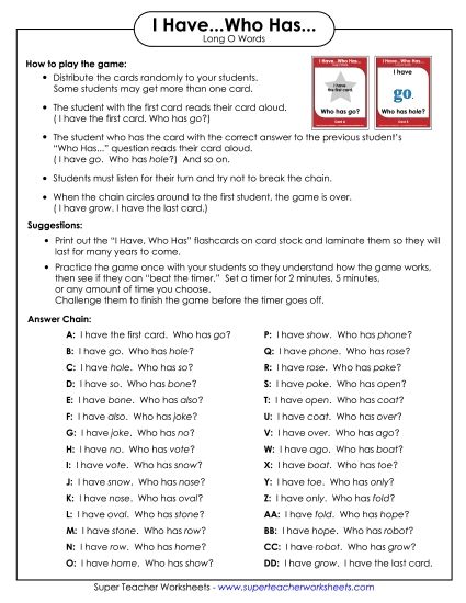 Phonics - Long O Words (Printable PDF Worksheet)