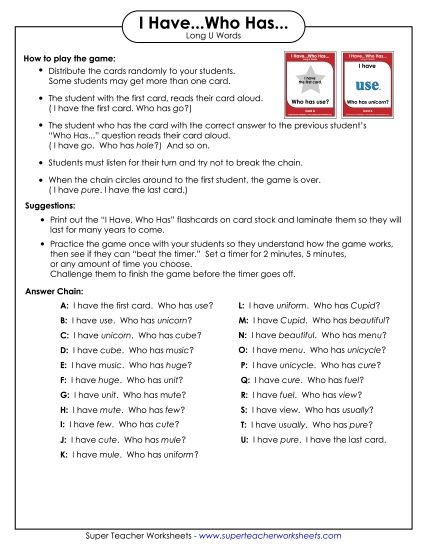 Phonics - Long U Words (Printable PDF Worksheet)