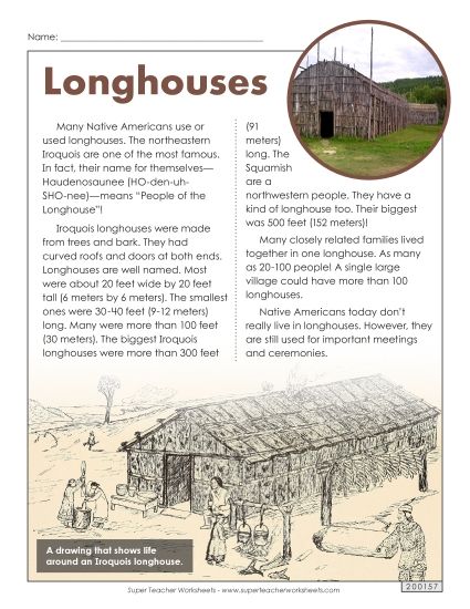 Short Passages - Longhouses (Short Article) (Printable PDF Worksheet)