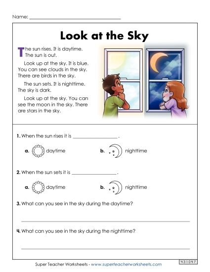 Short Passages - Look at the Sky (Short Article with Questions) (Printable PDF Worksheet)