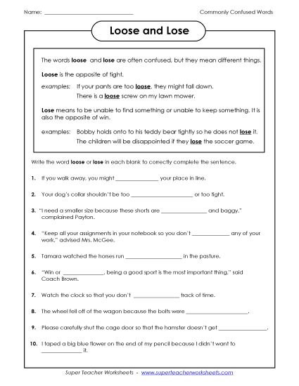 Loose and Lose (Printable PDF Worksheet)