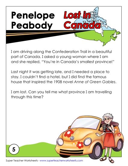 Lost in Canada #5: Prince Edward Island (Printable PDF Worksheet)