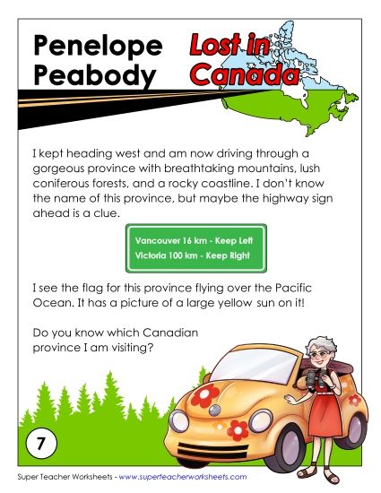 Lost in Canada #7: British Columbia (Printable PDF Worksheet)