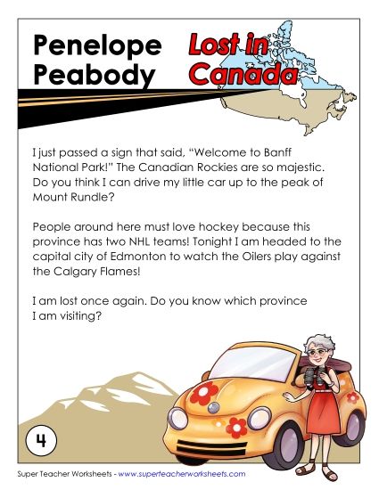 Penelope Peabody: Lost in Canada - Lost in Canada: Alberta (Printable PDF Worksheet)