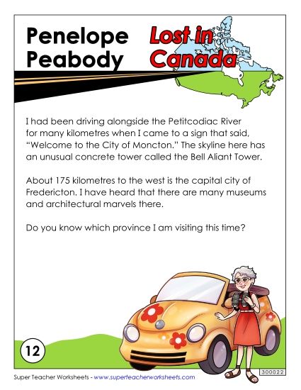 Penelope Peabody: Lost in Canada - Lost in Canada: New Brunswick (Printable PDF Worksheet)