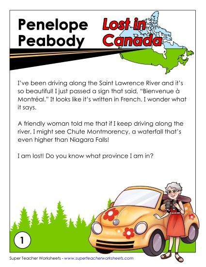 Penelope Peabody: Lost in Canada - Lost in Canada: Quebec (Printable PDF Worksheet)