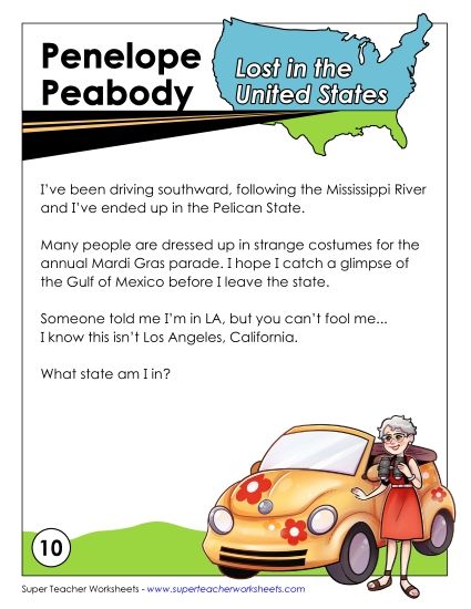 Lost in USA #10:&nbsp; Louisiana (Printable PDF Worksheet)
