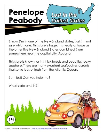 Lost in USA #14:&nbsp; Maine (Printable PDF Worksheet)