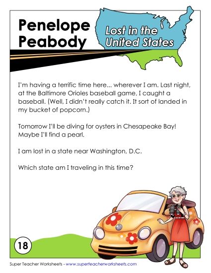 Lost in USA #18:&nbsp; Maryland (Printable PDF Worksheet)