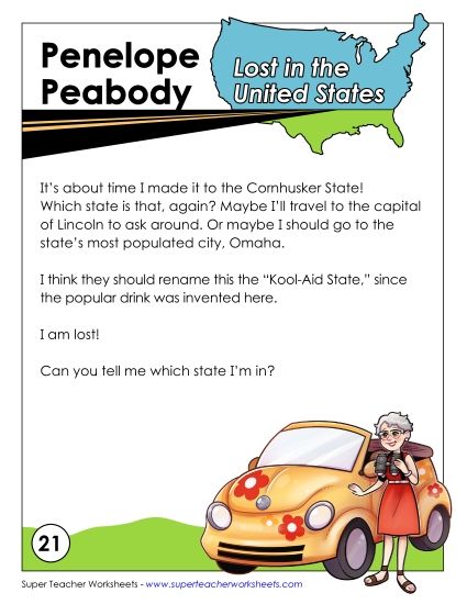 Lost in USA #21:&nbsp; Nebraska (Printable PDF Worksheet)