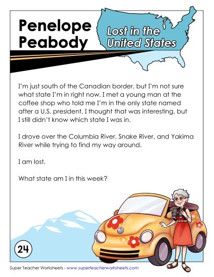 Lost in USA #24:&nbsp; Washington (Printable PDF Worksheet)