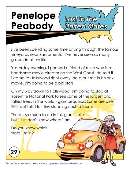 Lost in USA #29:&nbsp; California (Printable PDF Worksheet)