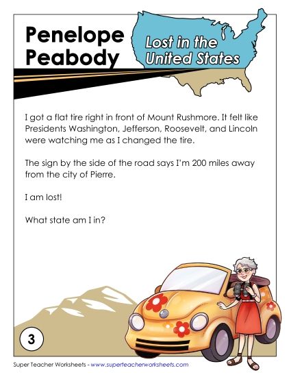 Lost in USA #3: South Dakota (Printable PDF Worksheet)