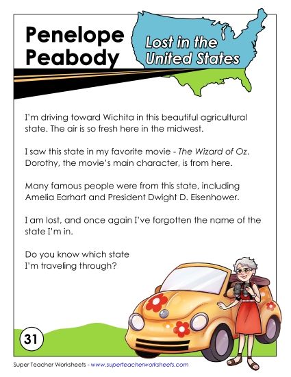 Lost in USA #31:&nbsp; Kansas (Printable PDF Worksheet)