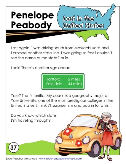 Lost in USA #37:&nbsp; Connecticut (Printable PDF Worksheet)