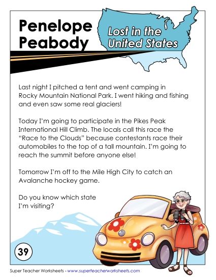 Lost in USA #39:&nbsp; Colorado (Printable PDF Worksheet)