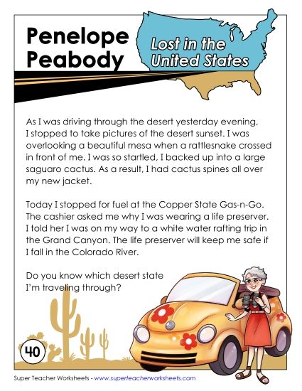 Lost in USA #40:&nbsp; Arizona (Printable PDF Worksheet)