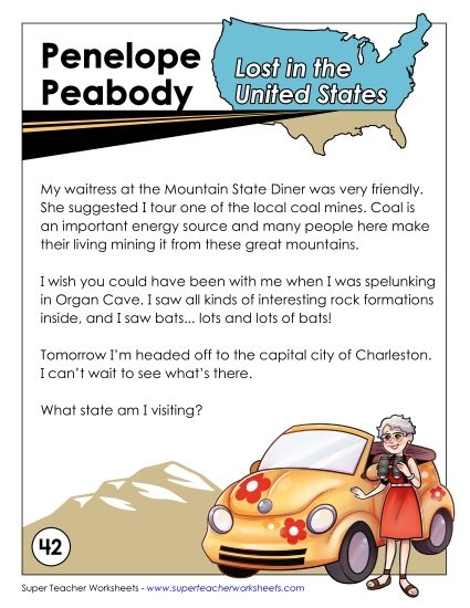 Lost in USA #42:&nbsp; West Virginia (Printable PDF Worksheet)