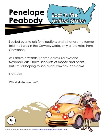 Lost in USA #4:&nbsp; Wyoming (Printable PDF Worksheet)