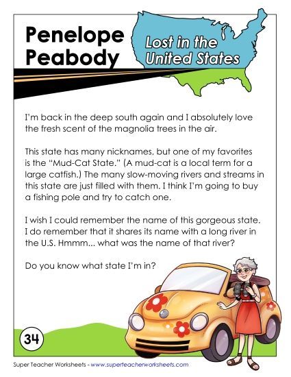 Mystery State Activities - Lost in USA:  Mississippi (Printable PDF Worksheet)