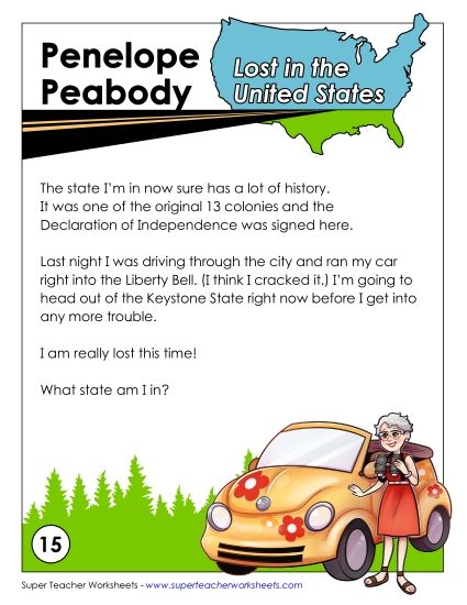 Mystery State Activities - Lost in USA:  Pennsylvania (Printable PDF Worksheet)