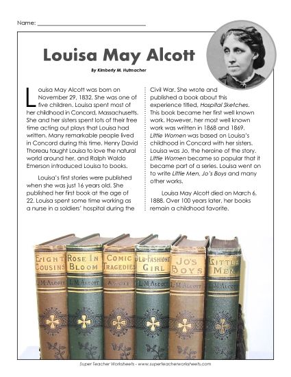 Reading Comprehension - Louisa May Alcott Biography (Printable PDF Worksheet)