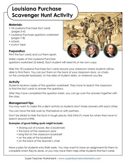 Louisiana Purchase Scavenger Hunt (Printable PDF Worksheet)