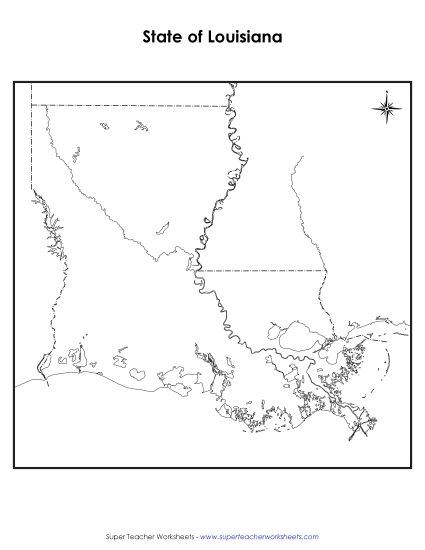 Maps - Louisiana State Map (Blank) (Printable PDF Worksheet)