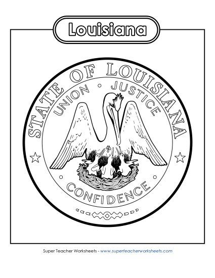 Flags & Seals - Louisiana State Seal (Black & White) (Printable PDF Worksheet)