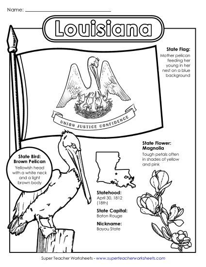 Symbols - Louisiana State Symbols Coloring Page (Printable PDF Worksheet)