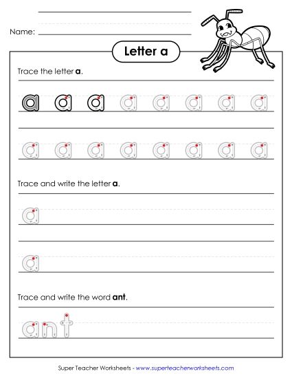 Letter A - Lowercase a (Outlined Letters) (Printable PDF Worksheet)
