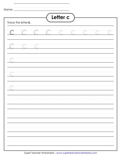 Letter C - Lowercase c (Smaller Font Size) (Printable PDF Worksheet)