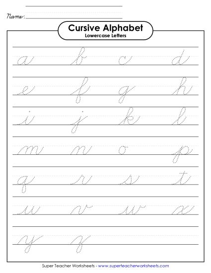 Cursive Alphabet Worksheet - Lowercase Cursive Alphabet  (Printable PDF Worksheet)