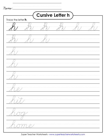 Lower-Case Cursive Letters - Lowercase cursive h (Printable PDF Worksheet)