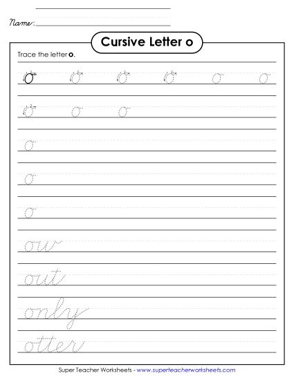 Lower-Case Cursive Letters - Lowercase cursive o (Printable PDF Worksheet)