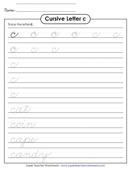 Lower-Case Cursive Letters - Lowercase cursive&nbsp; c (Printable PDF Worksheet)