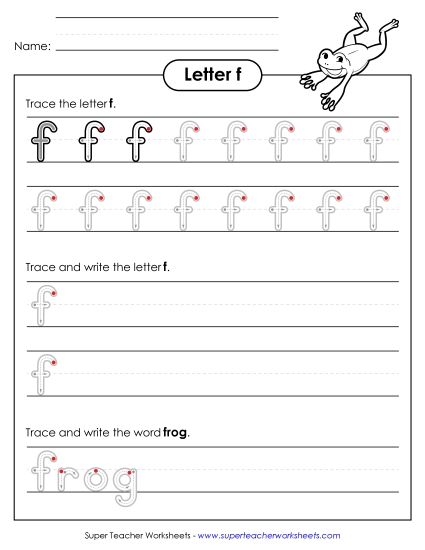 Letter F - Lowercase f (Outlined Letters) (Printable PDF Worksheet)