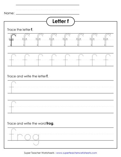 Letter F - Lowercase f (Tracing Dotted Line) (Printable PDF Worksheet)