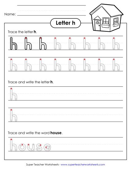 Trace and Print - Lowercase h Writing Practice (Outlined Letters) (Printable PDF Worksheet)