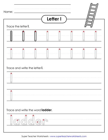 Trace and Print - Lowercase l Printing Practice (Outlined Letters) (Printable PDF Worksheet)