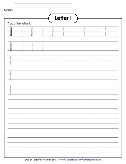 Trace and Print - Lowercase l Printing Practice (Smaller Font Size) (Printable PDF Worksheet)
