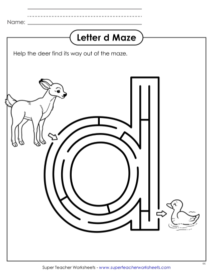 Letter Recognition - Lowercase Letter d Maze (Printable PDF Worksheet)